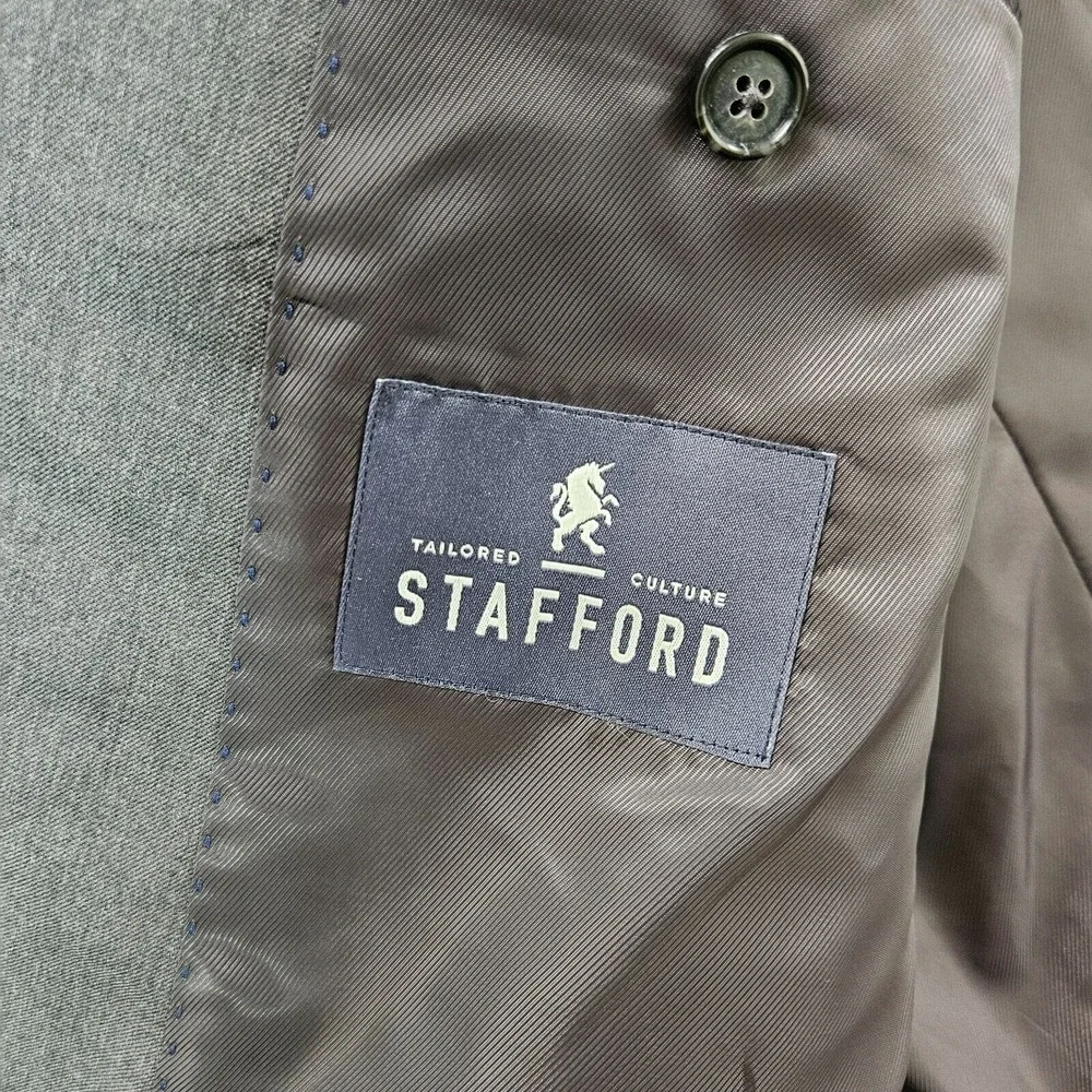 Stafford 2PCs Suit Blazer Men 42L Pants 38x29 Classic‎ Fit Wool Blend Gray